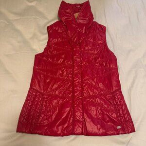 Lucy Women’s Red Quilted Puffer Vest Jacket Size L Hooded Full Zip